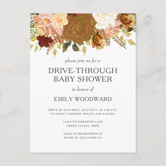 Invitation à une baby shower en voiture Floral Aut (Devant)