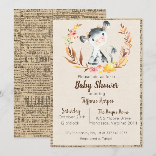 Invitation à une Baby Shower Ferme Rustique pour u (Devant / Derrière)