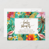 Invitation à une baby shower flamant rose tropical (Devant / Derrière)