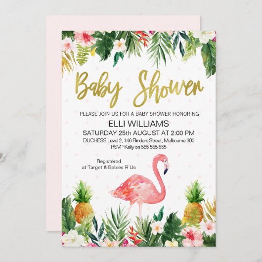 Invitation à une Baby Shower Flamingo Tropical (Devant / Derrière)