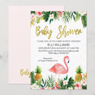 Invitation à une Baby Shower Flamingo Tropical