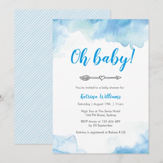 Invitation à une baby shower flèche bohème aquarel (Devant / Derrière)