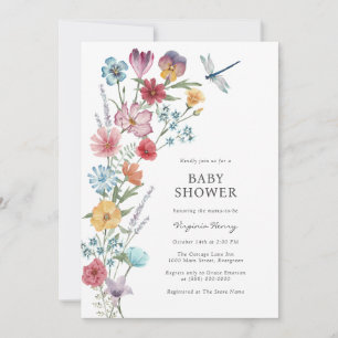 Invitation à une baby shower Fleur sauvage
