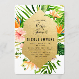 Invitation à une baby shower florale tropicale