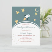Invitation à une Baby Shower Fusée Espace Etoiles (Debout devant)