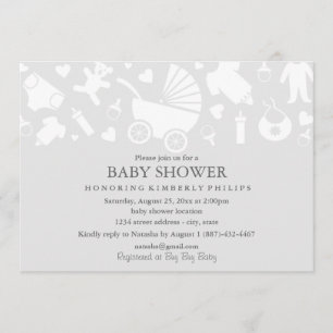 Invitation à une baby shower moderne grise