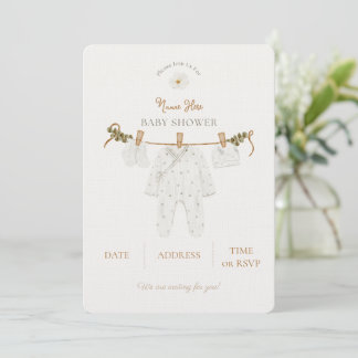 Invitation à une baby shower neutre Brun rustique