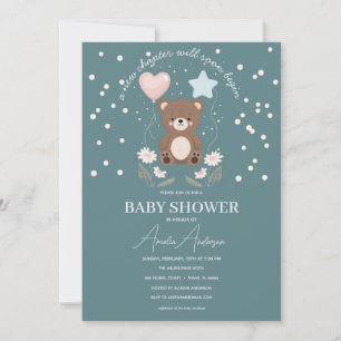 Invitation à une Baby Shower Neutre Ourson Étoiles