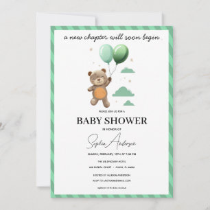 Invitation à une Baby Shower Neutre Ourson Vert Ba