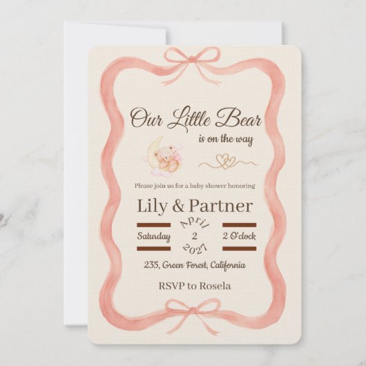Invitation à une Baby Shower - Ours (Devant)