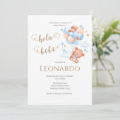 Invitation à une baby shower ours bleu (Debout devant)