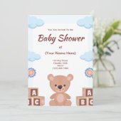 Invitation à une Baby Shower - Ours en Peluche (Debout devant)