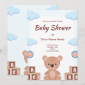 Invitation à une Baby Shower - Ours en Peluche (Devant / Derrière)