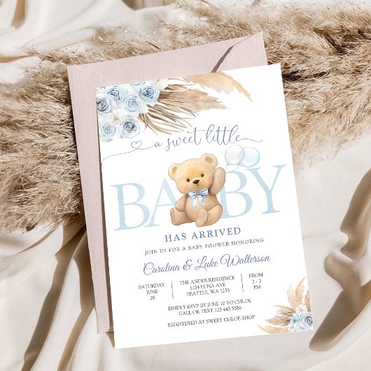 Invitation à une Baby Shower Ours en Peluche Bleu