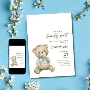 Invitation à une baby shower ours en peluche, peut