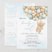 Invitation à une Baby Shower Ourson Bleu avec Ball (Devant / Derrière)