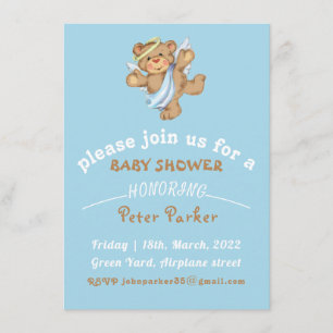 Invitation à une Baby Shower ourson marron bleu