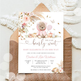 Invitation à une Baby Shower Ourson Rose