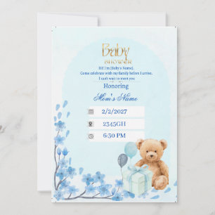 Invitation à une Baby Shower Ourson Vert Sauge B