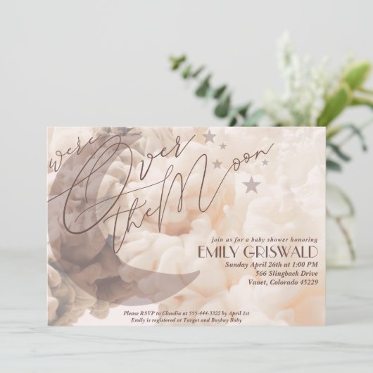 Invitation à une Baby Shower "Over the Moon" pour (Debout devant)
