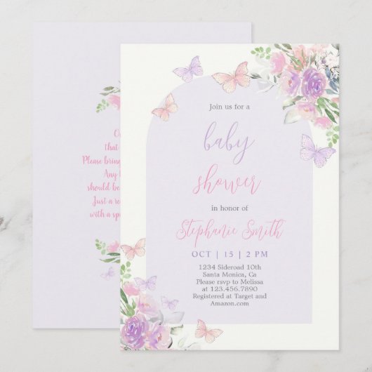Invitation à une Baby Shower Papillon (Devant / Derrière)