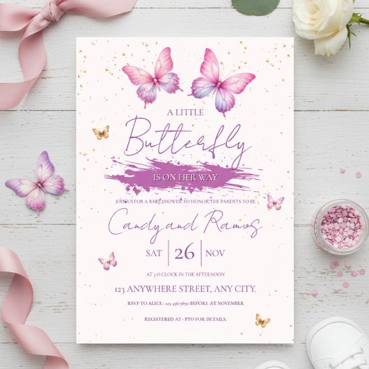 Invitation à une Baby Shower Papillon
