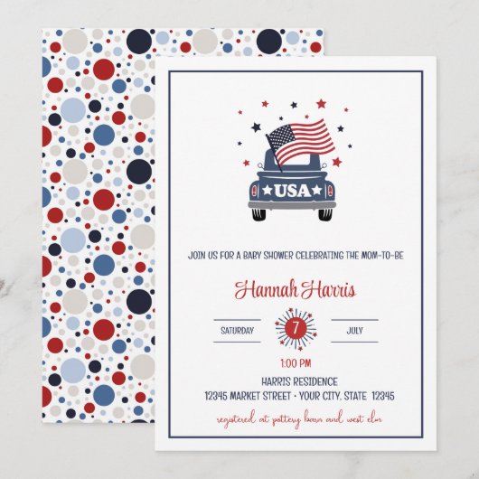 Invitation à une baby shower patriotique (Devant / Derrière)