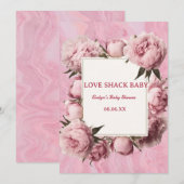 Invitation à une Baby Shower Pink Bow Love Shack – (Devant / Derrière)