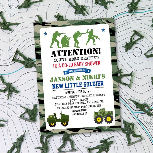 Invitation à une baby shower pour bébé militaire