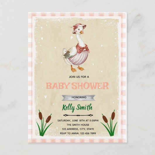 Invitation à une baby shower pour bébé oie (Devant)