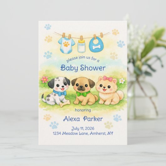 Invitation à une baby shower pour chiots (Debout devant)