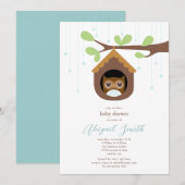 Invitation à une baby shower pour chouette (Devant / Derrière)