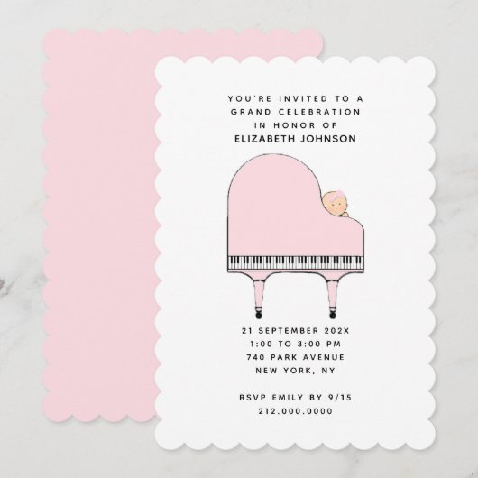 Invitation à une baby shower pour fille (Devant / Derrière)