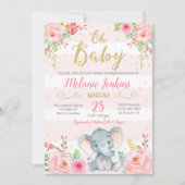Invitation à une baby shower pour fille, Éléphant (Devant)