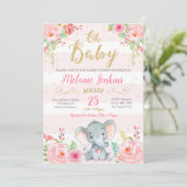 Invitation à une baby shower pour fille, Éléphant (Debout devant)