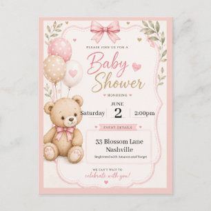 Invitation à une baby shower pour filles thème our