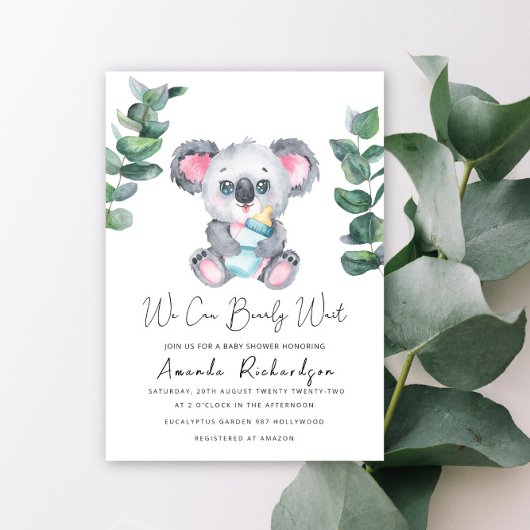 Invitation à une baby shower pour un bébé ours koa