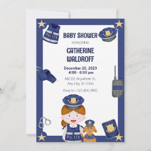 Invitation à une baby shower pour une fille polici
