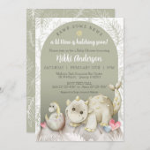 Invitation à une Baby Shower préhistorique pour bé (Devant / Derrière)