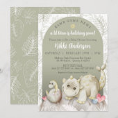 Invitation à une Baby Shower préhistorique Rawr-Qu (Devant / Derrière)