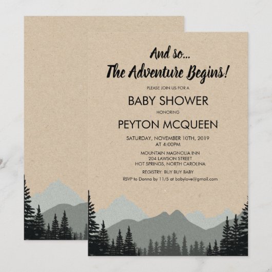 Invitation à une baby shower Rustique en Forêt (Devant / Derrière)
