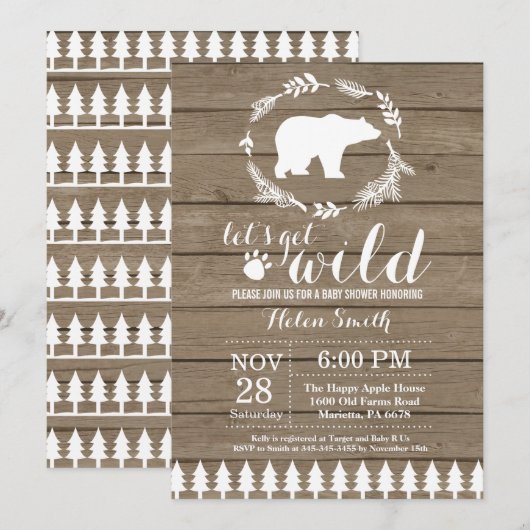 Invitation à une baby shower rustique pour un ours (Devant / Derrière)