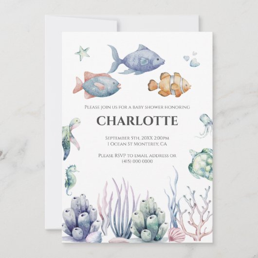 Invitation à une Baby Shower "Sous l'Océan" 2 Code (Devant)