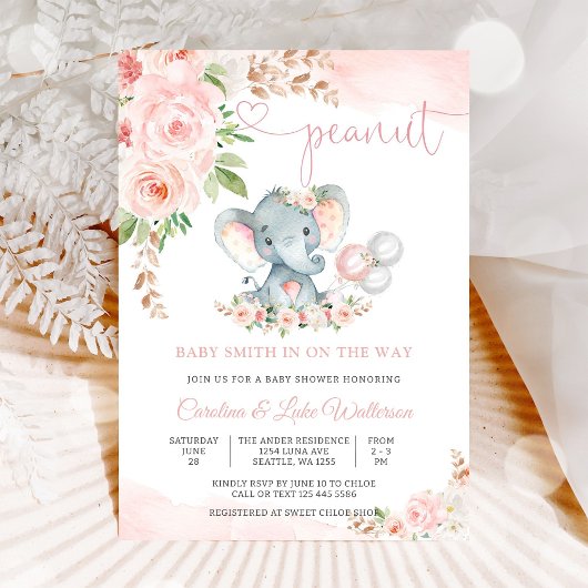 Invitation à une baby shower sur le thème de l'élé