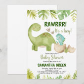 Invitation à une Baby Shower sur le thème des Dino (Devant / Derrière)