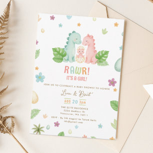 Invitation à une baby shower sur le thème des dino