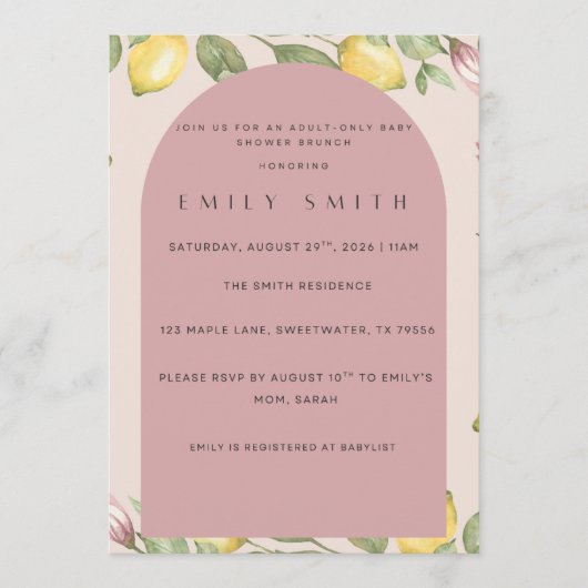 Invitation à une Baby Shower sur le thème du citro (Devant)