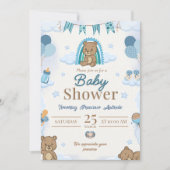 Invitation à une baby shower Teddy Bear Bleu (Devant)