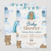 Invitation à une baby shower Teddy Bear Bleu (Devant / Derrière)