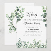 Invitation à une Baby Shower, Thème de feuillage d (Devant / Derrière)